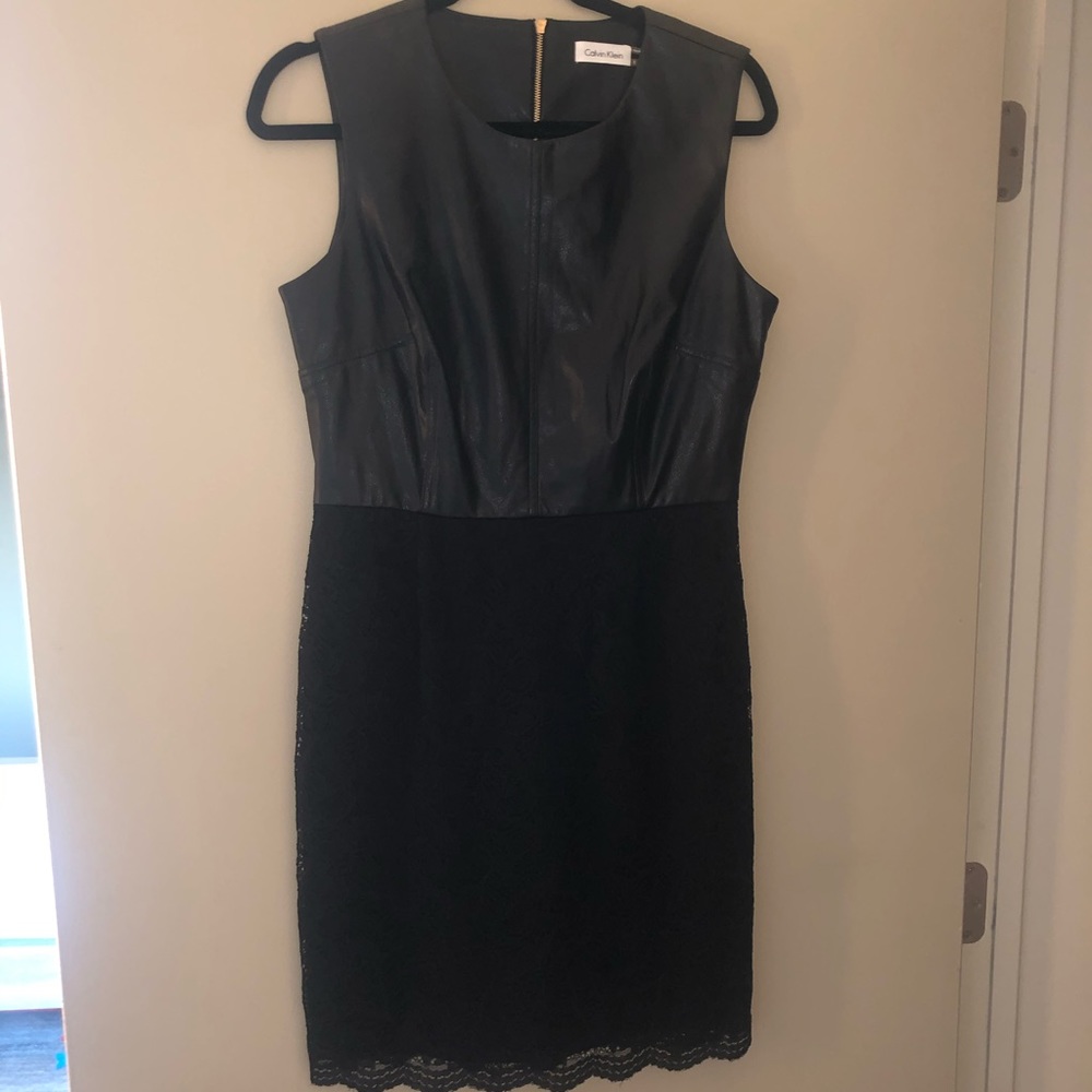 Black faux leather and lace dress